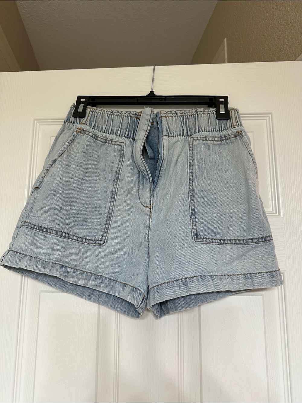 BDG Light Blue Elastic-Waist Denim Shorts